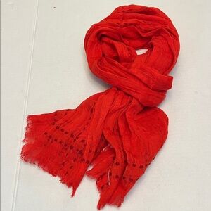 EILEEN FISHER RED CASUAL SHEER LARGE LINEN/CASHMERE/MERINO WOOL SCARF
